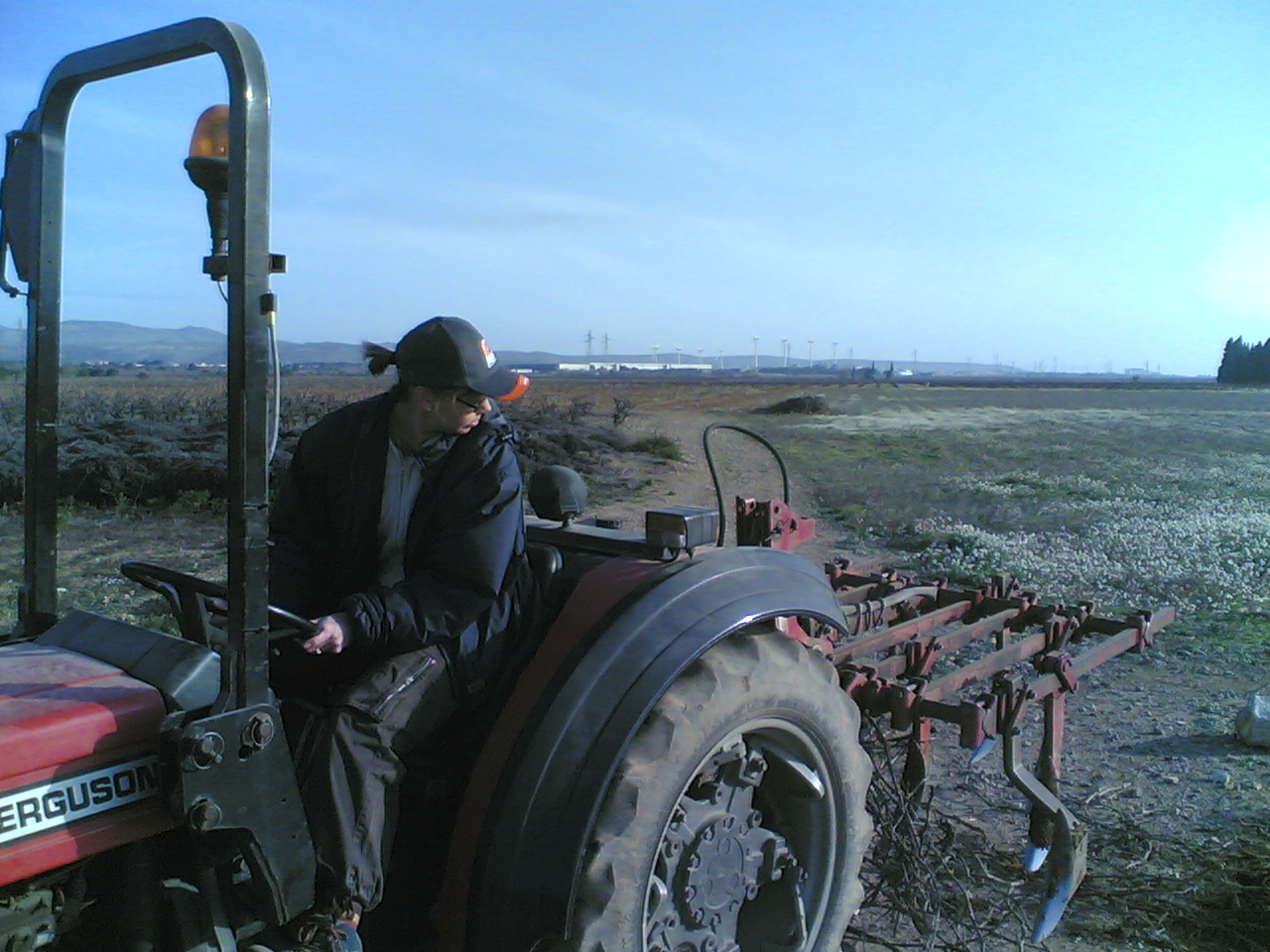 Delphine passant le tracteur sur la parcelle
